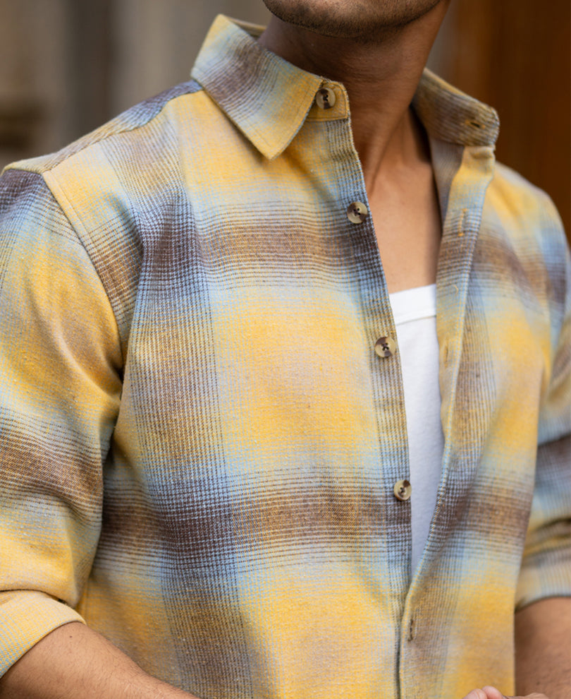Yellow Brushed Checks Shirt.
