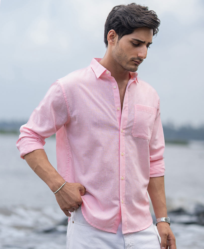 Pink Light Weight Cotton Stripe Shirt.