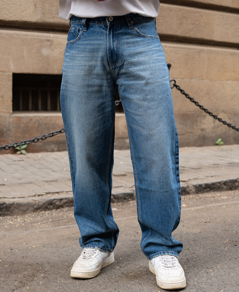 Blue Washed Baggy Jeans.