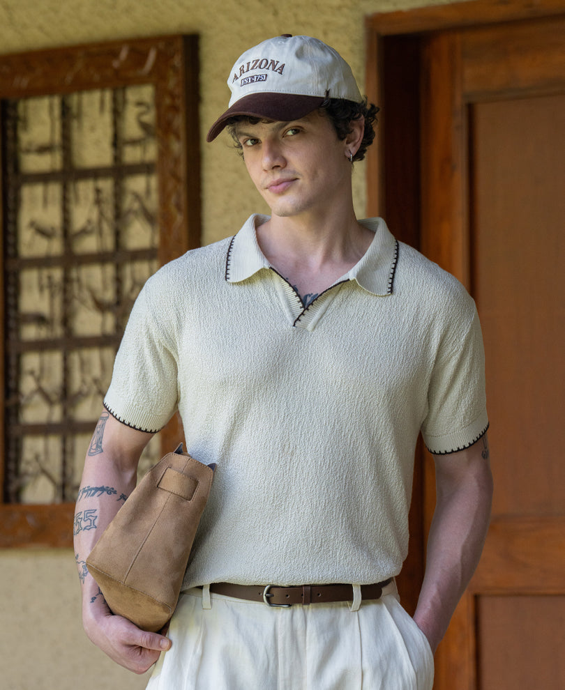 Cream Knit Polo T-Shirt