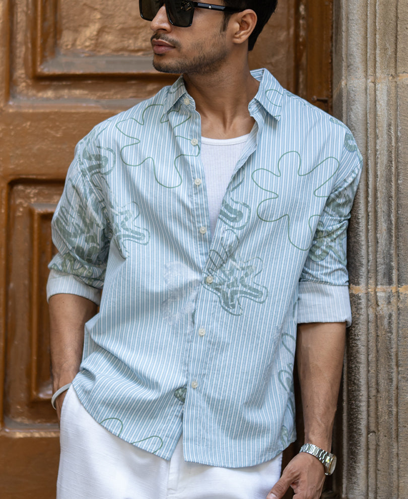 Blue Stripe Abstract Print Shirt.