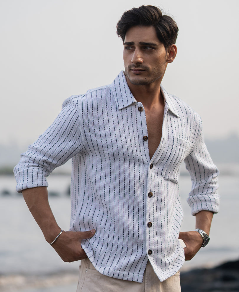 White Structure Stripe Overshirt.