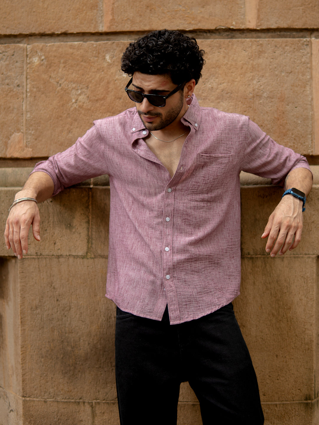 Mauve Slub Textured Shirt.