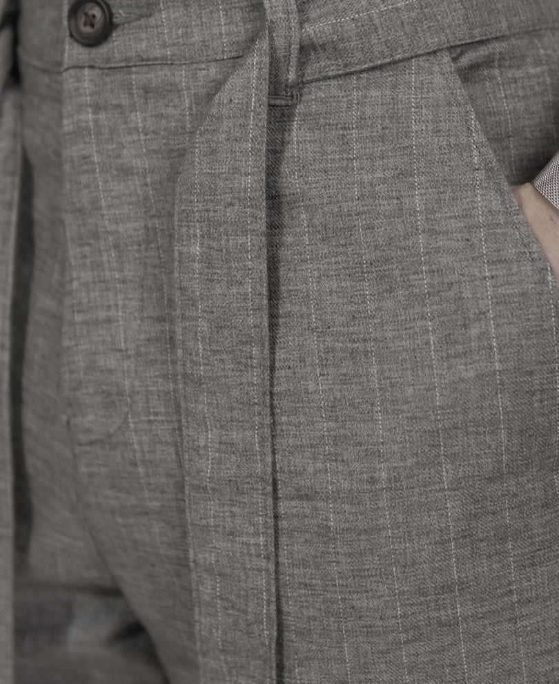 Grey Melange Striped Trouser