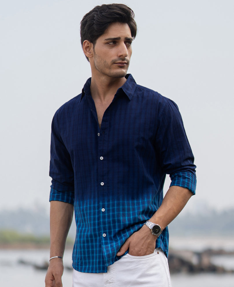 Blue Ombre Checks Shirt.