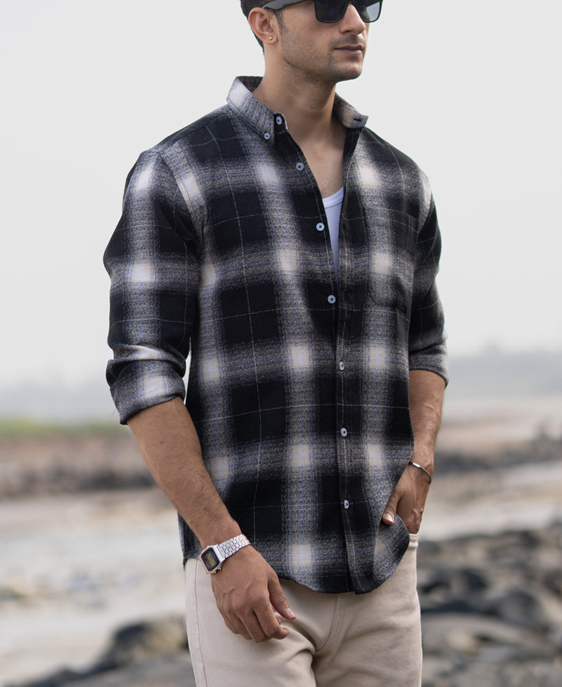 Black Structured Button Down Shirt.