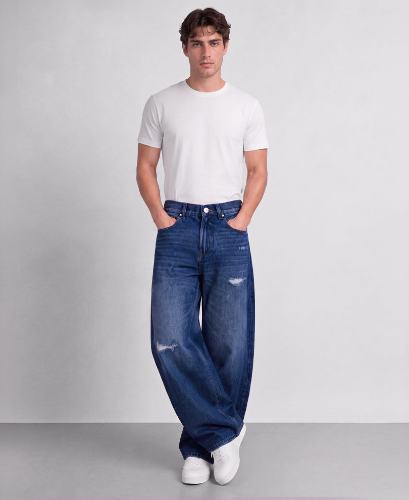 Dark Blue Distressed Baggy Jeans