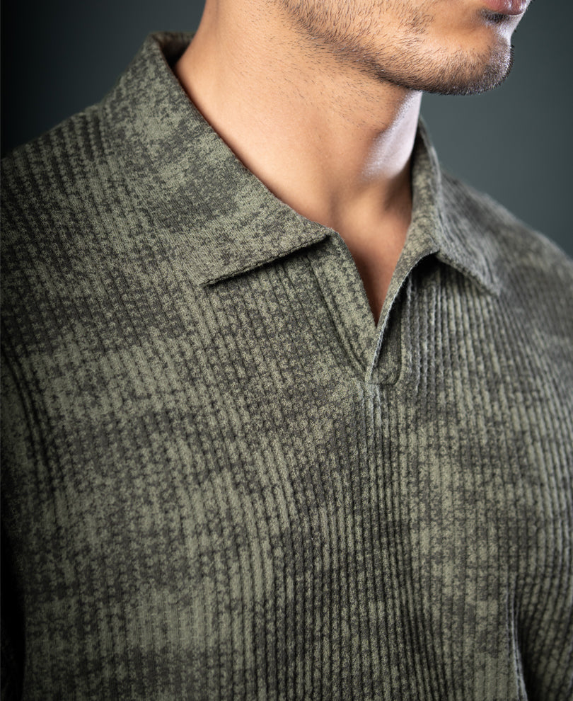 Olive Structure Print Boxy T-Shirt.