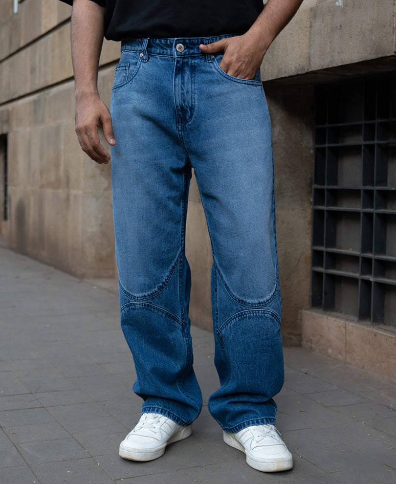 Mid Blue Washed Panel Jeans