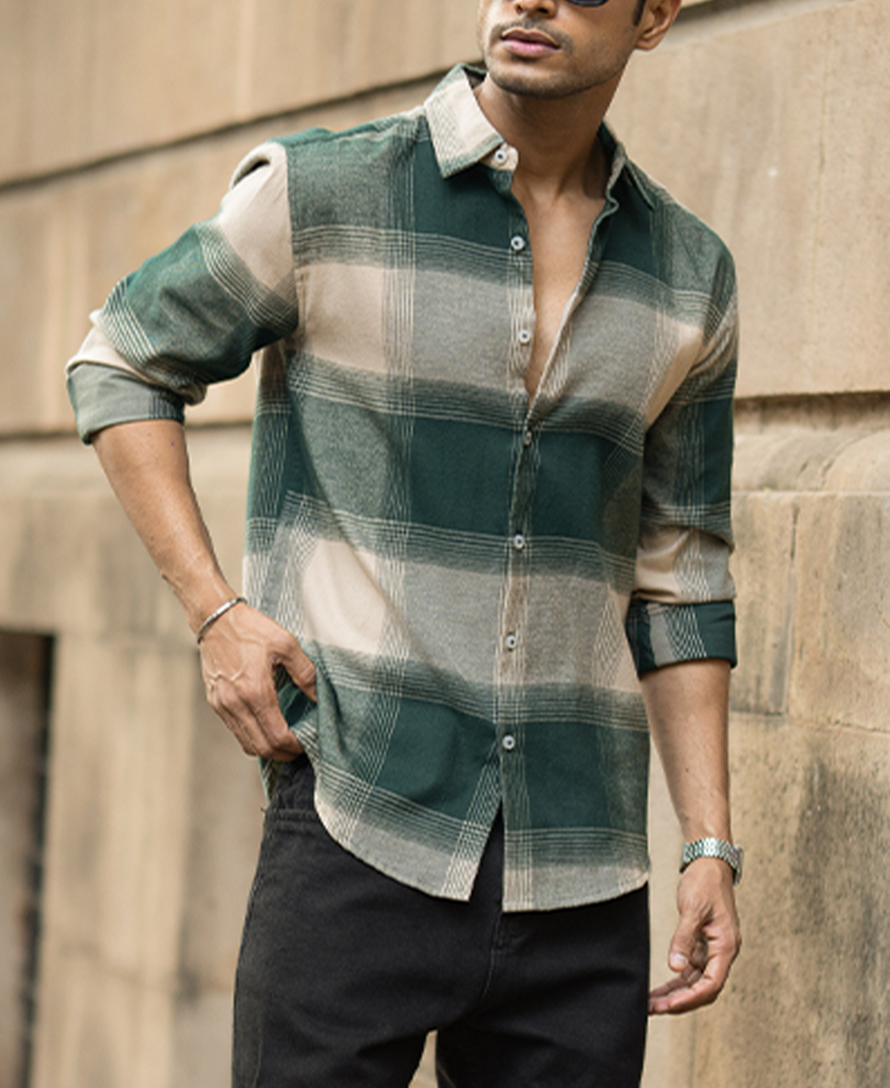 Green Lightweight Flannel Check Shirt