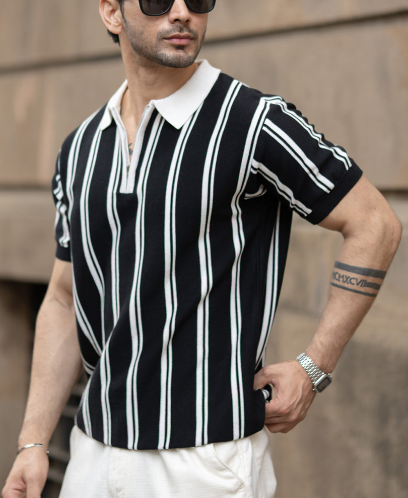 Black & White Stripe Knit T-Shirt.