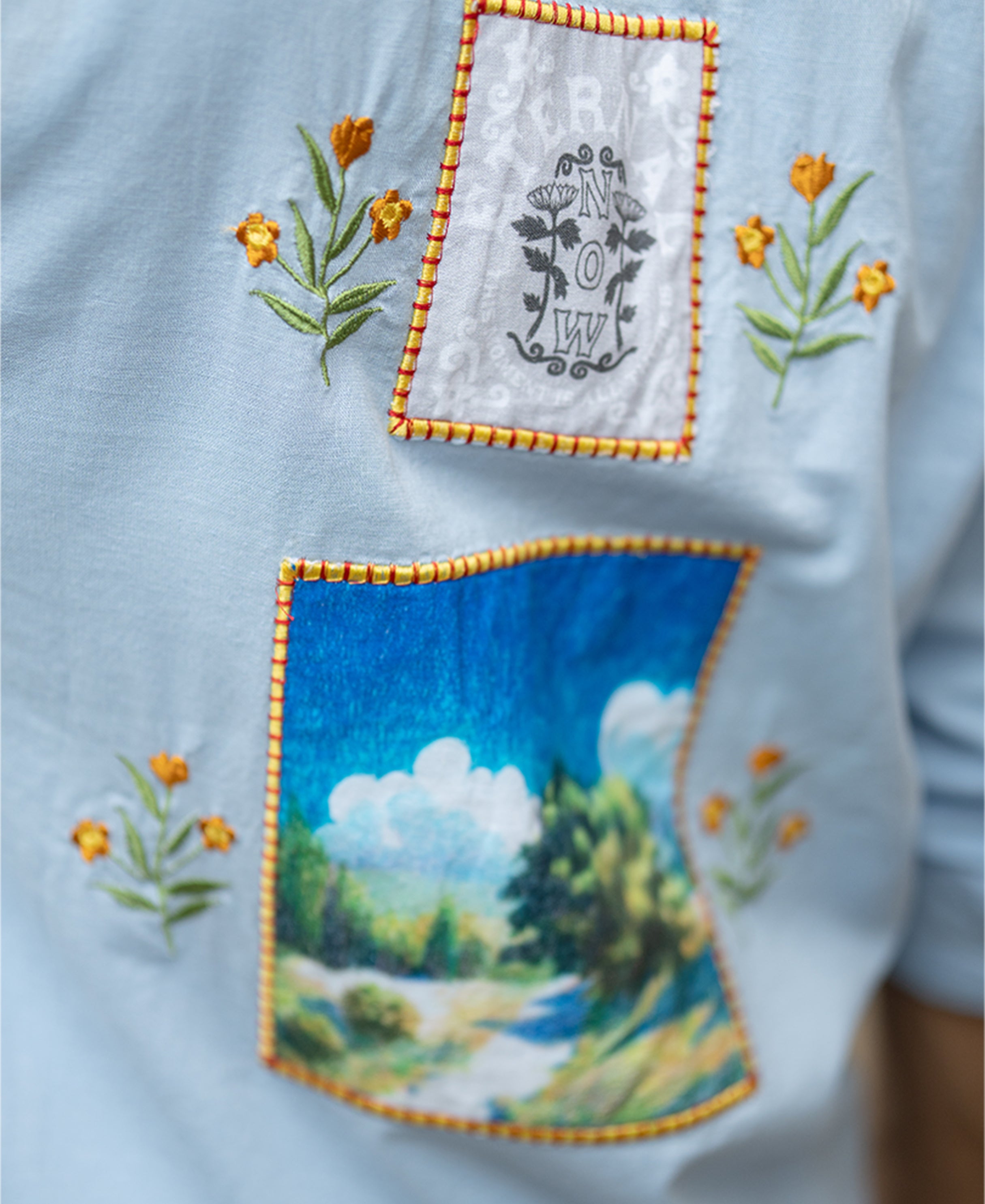 Blue Linen Blend Embroidered Shirt