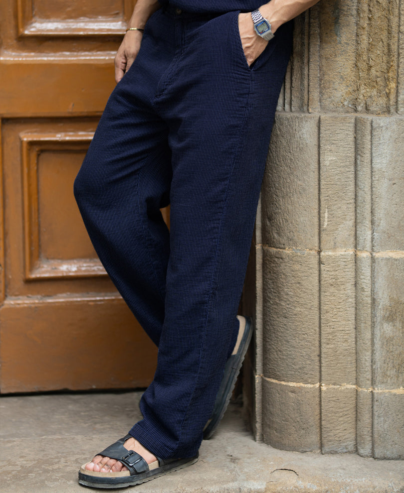Navy Double Cloth Stripe Co-Ord Set.