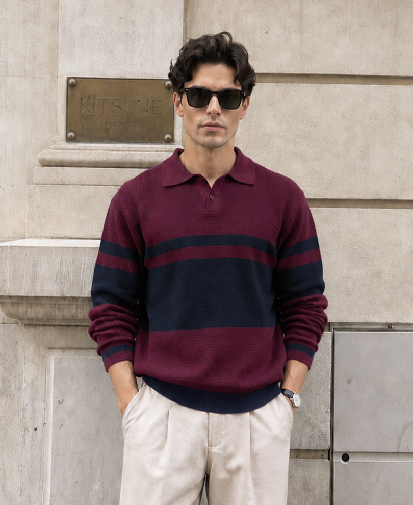 Wine Stripe Knit T-Shirt 100% Cotton