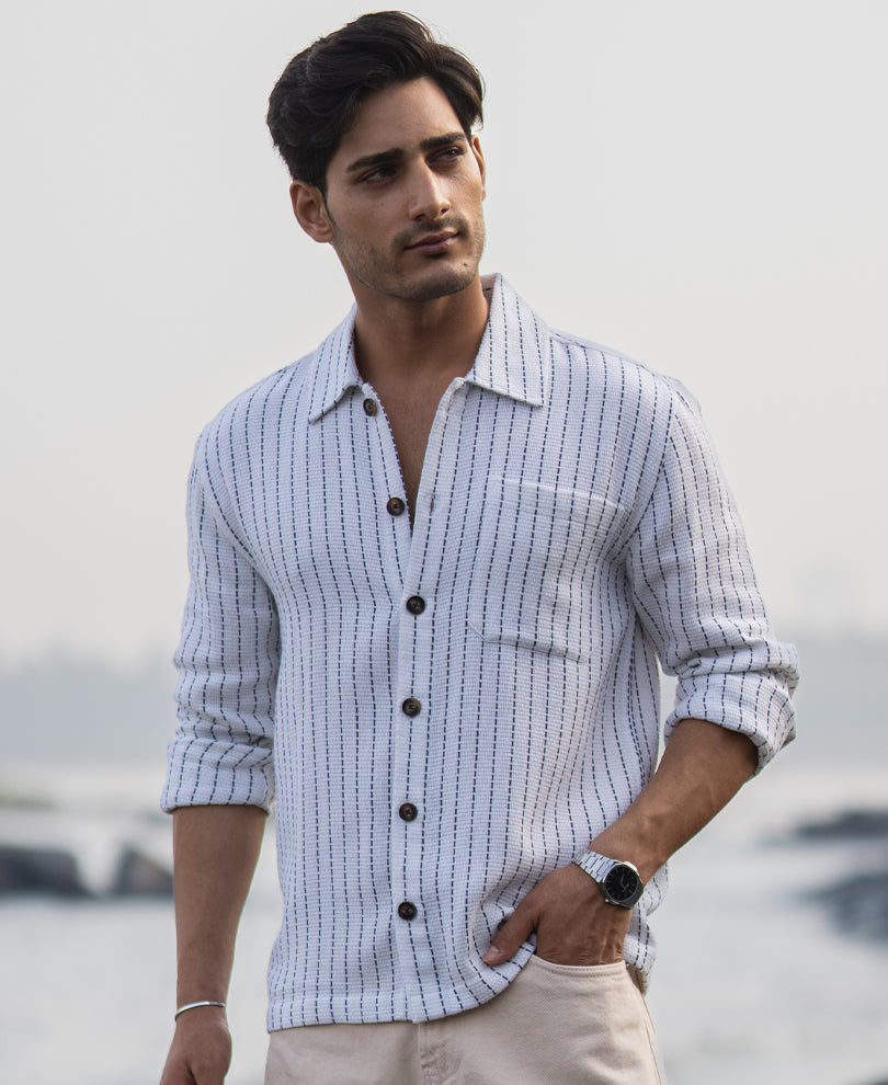 White Structure Stripe Overshirt.