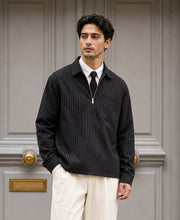 Black Oxford Stripe Zipper Shirt