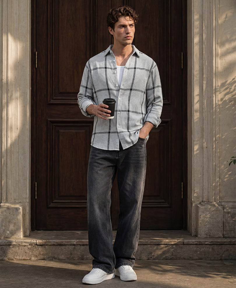 Grey Structure Checks Shirt
