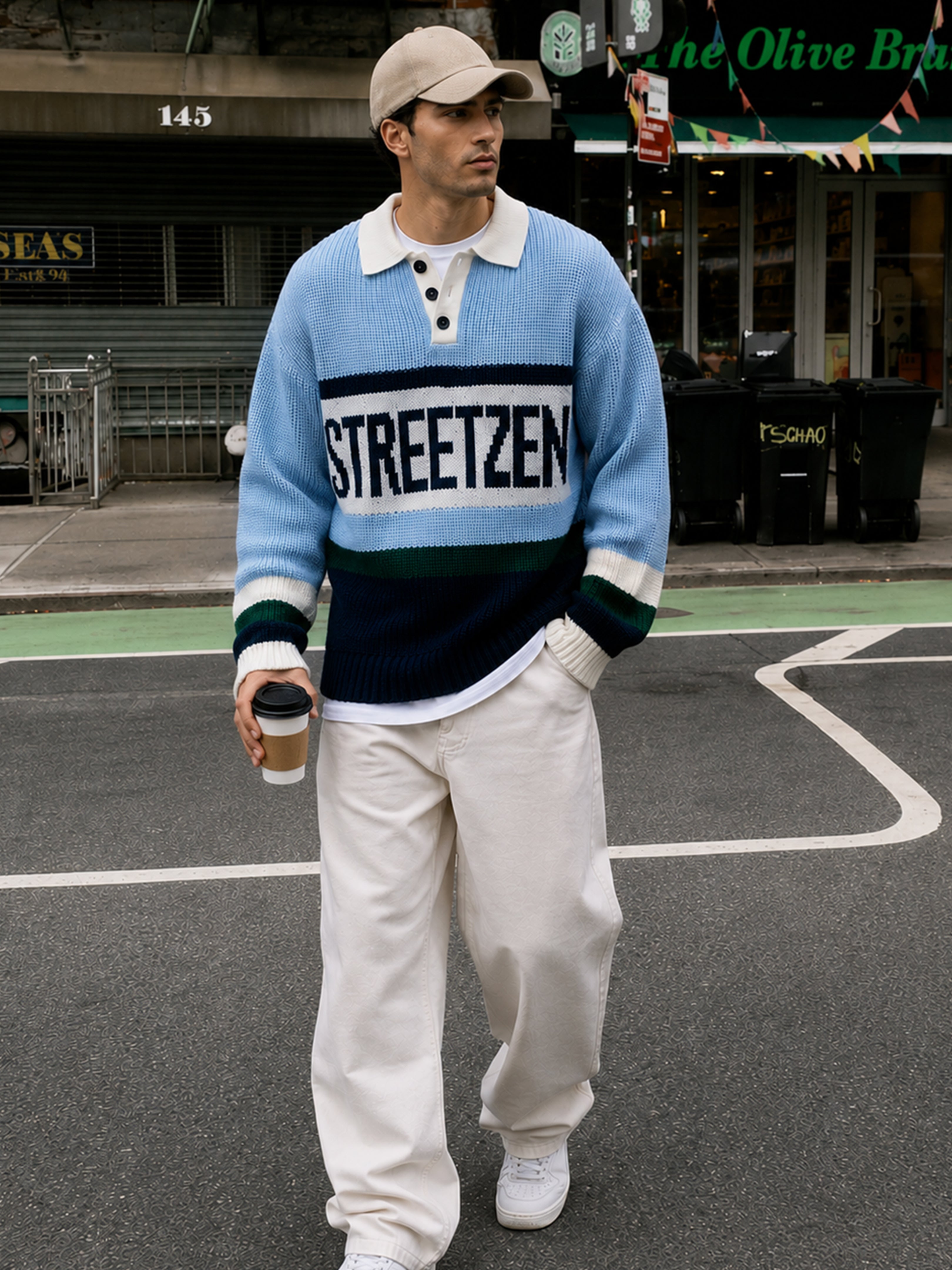Multicolor Striped Polo Neck Sweater
