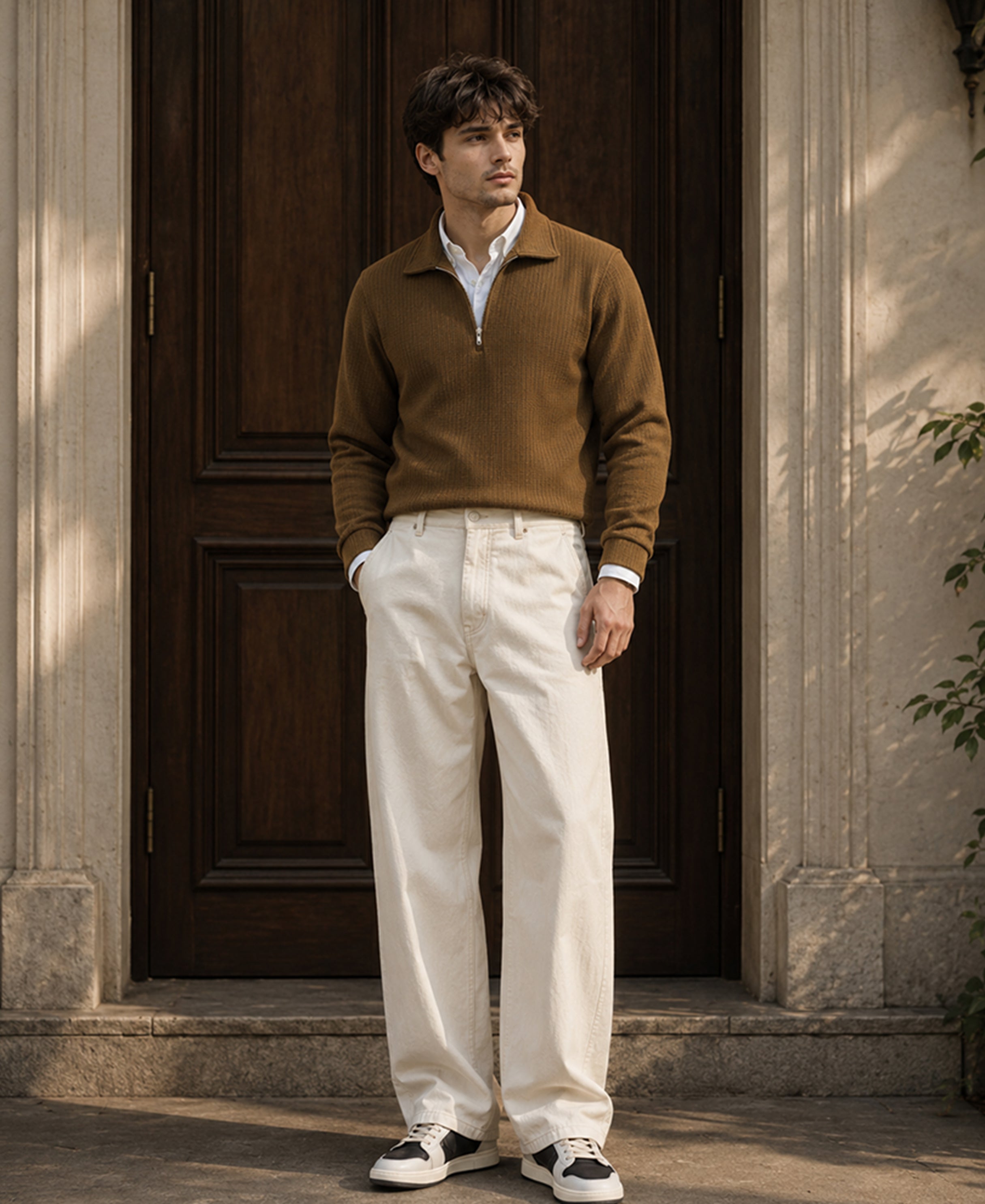 D Tan Contrast Collar Polo T-Shirt