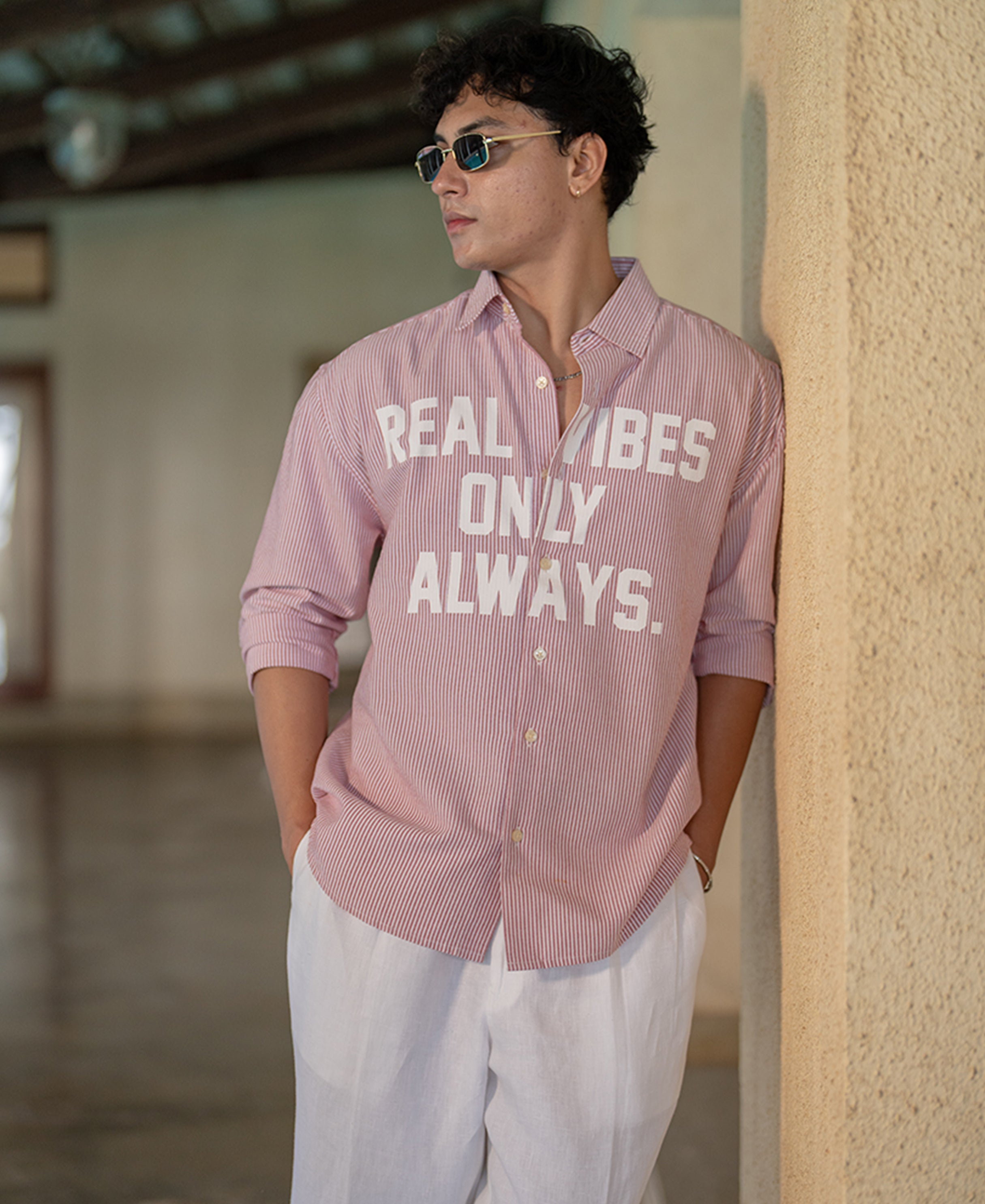 Red Printed Oxford Stripe Shirt