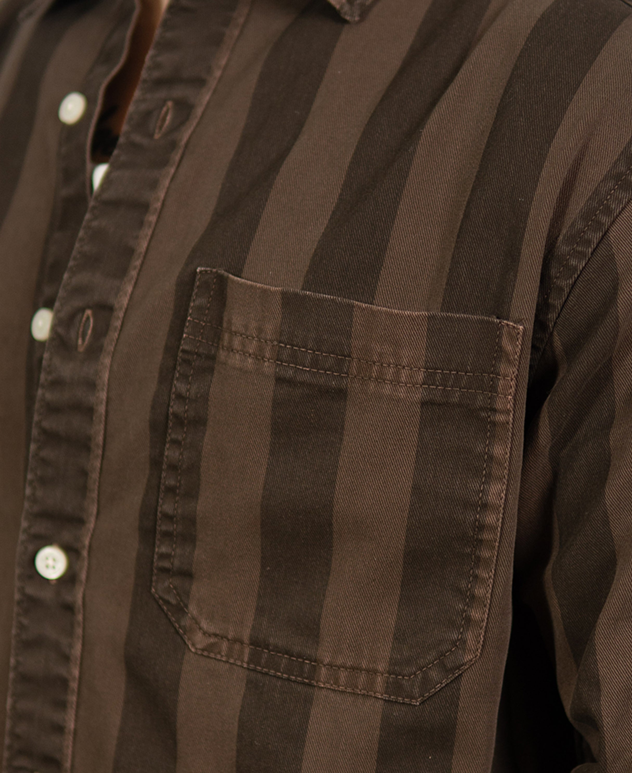 Brown Tonal Stripe Washed Shirt 100% Cotton