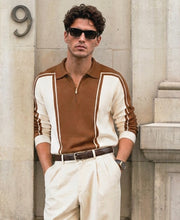 Brown-White Colour Blocked Polo T-Shirt 100% Cotton