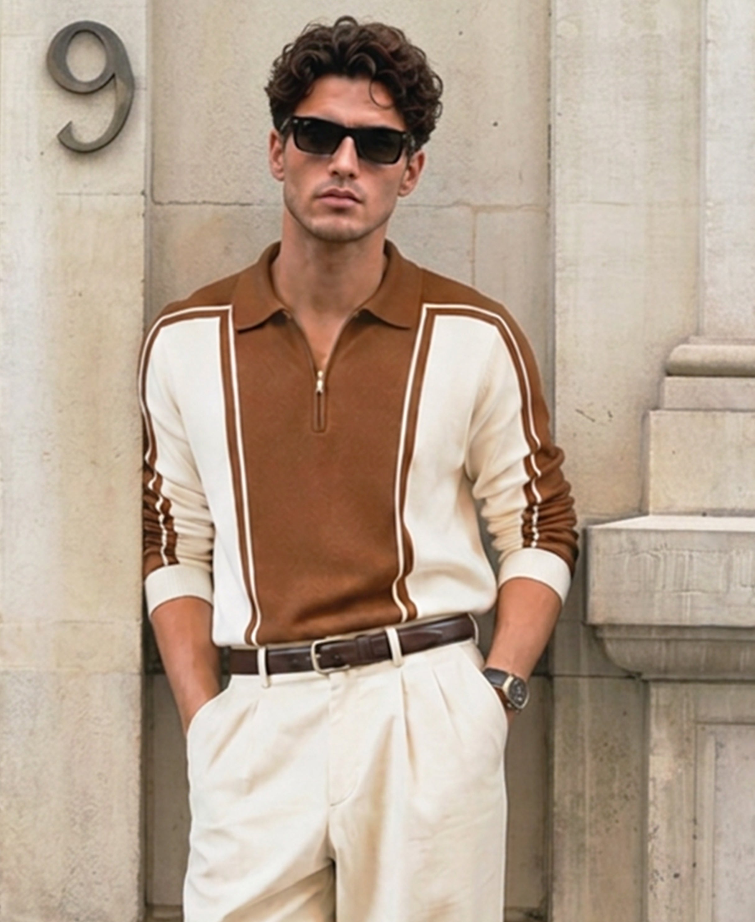 Brown-White Colour Blocked Polo T-Shirt 100% Cotton