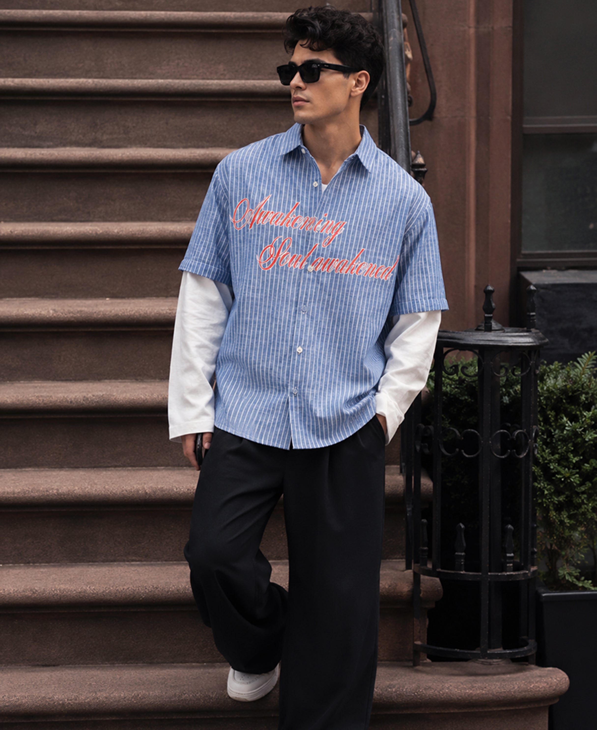 Blue Stripe Doctor Sleeve Shirt