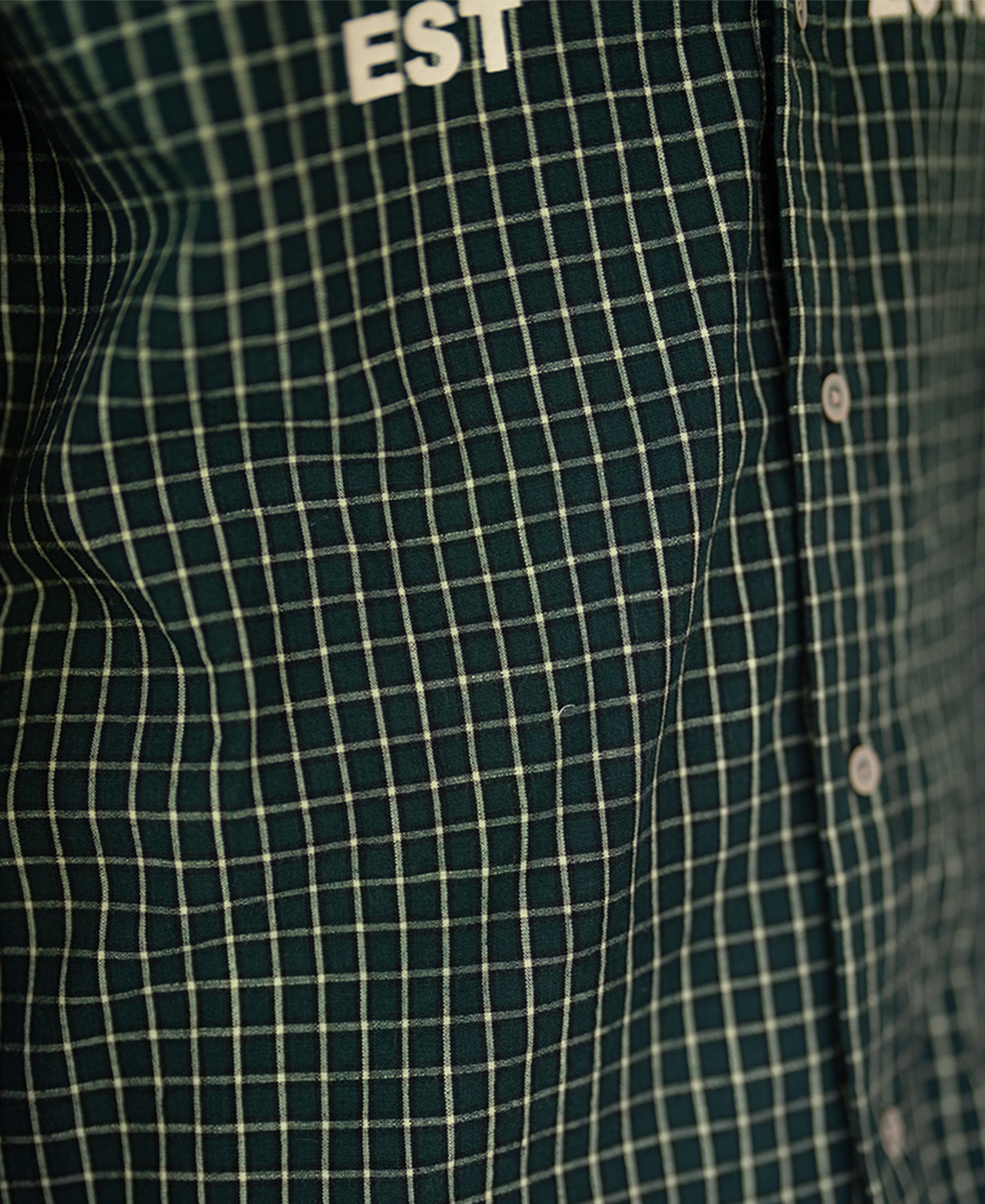 Pine Green Printed Checks Shirt 100% Cotton
