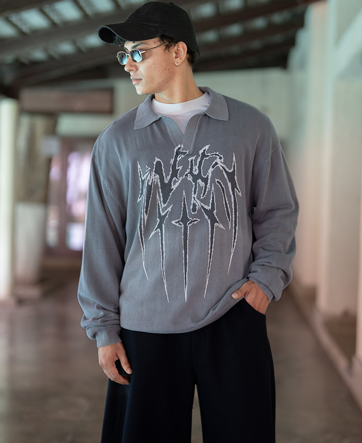 Grey Printed Knit T-Shirt 100% Cotton