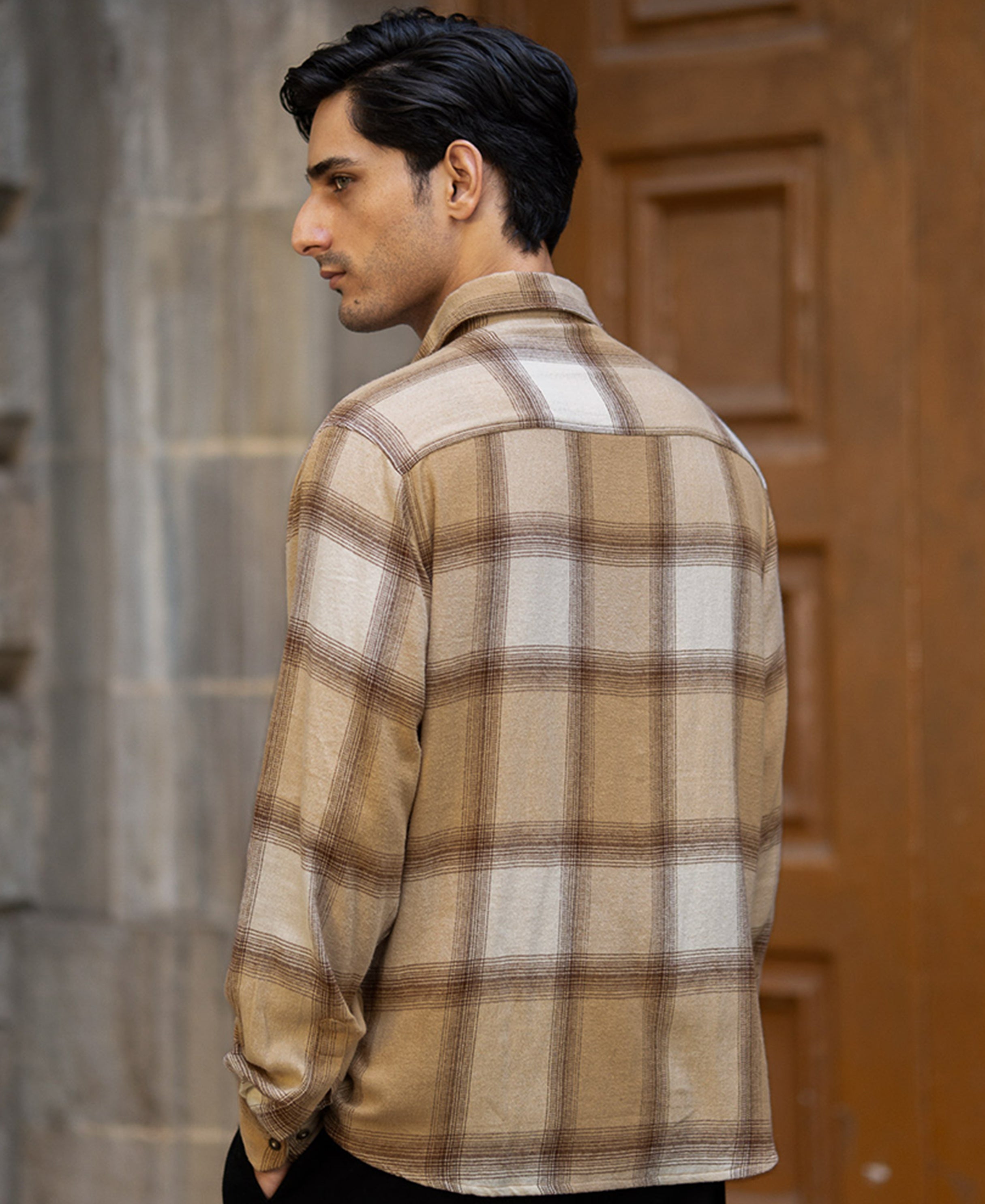 Beige Checks Shirt 100% Cotton