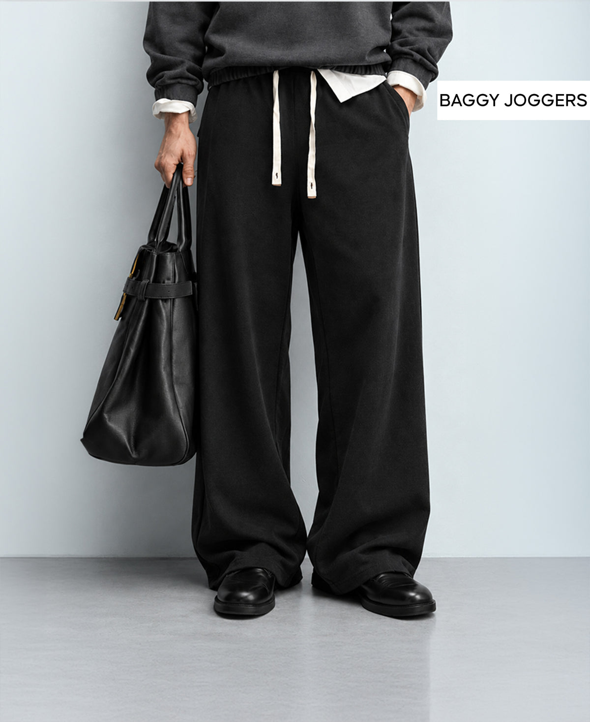 Black Zipper Detail Baggy Trackpants