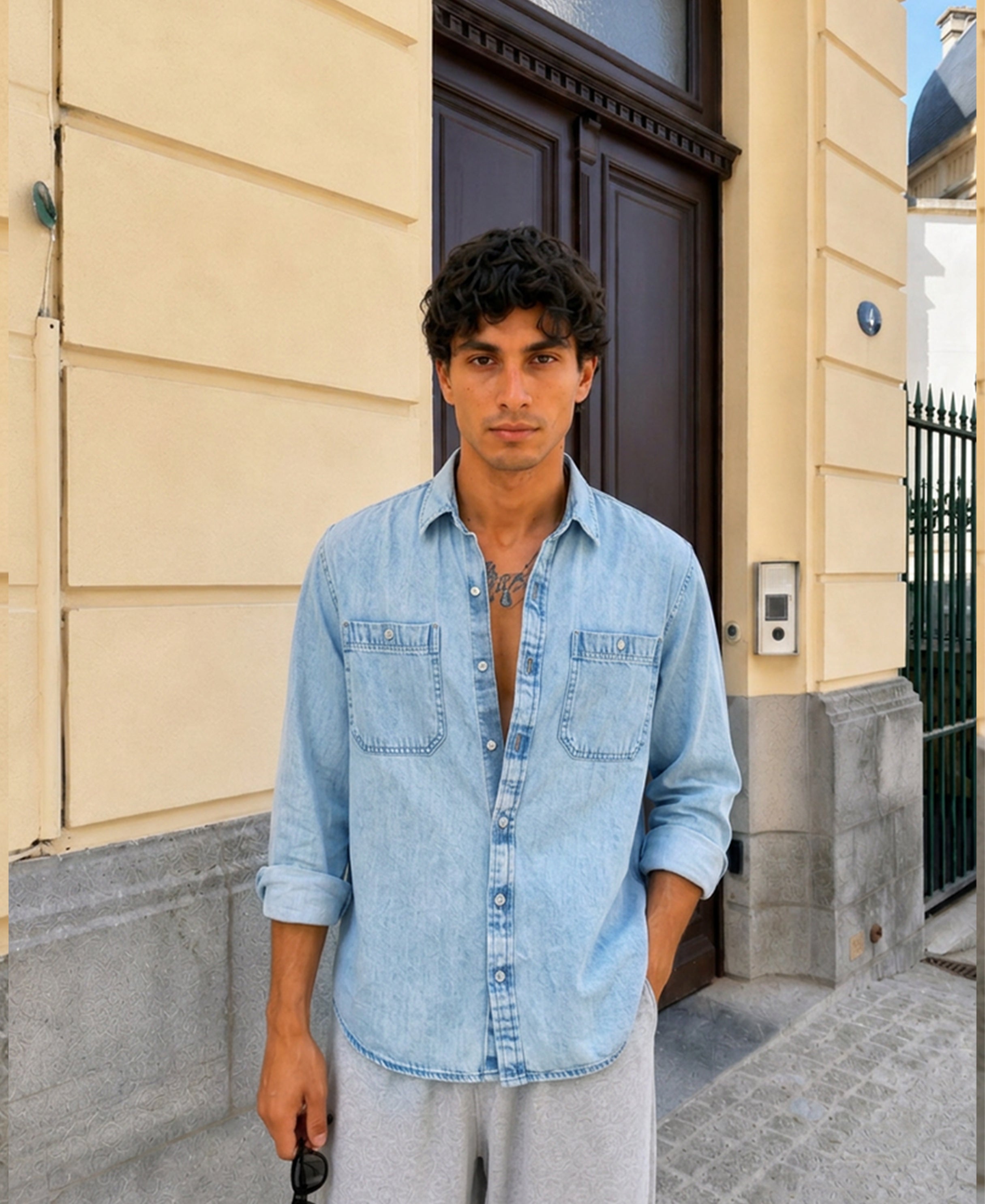 Blue Double Pocket Denim Shirt