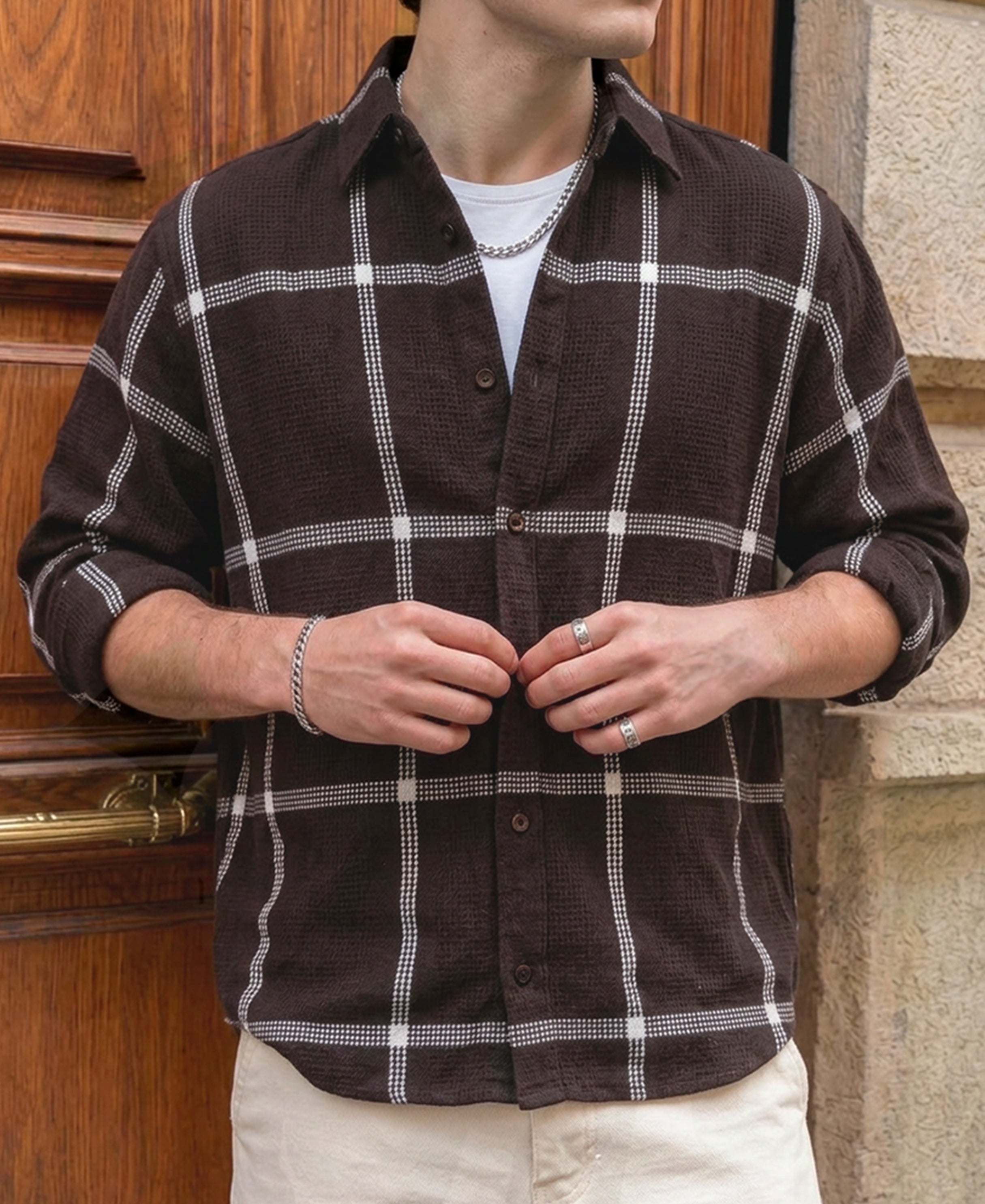 Brown Structure Checks Shirt