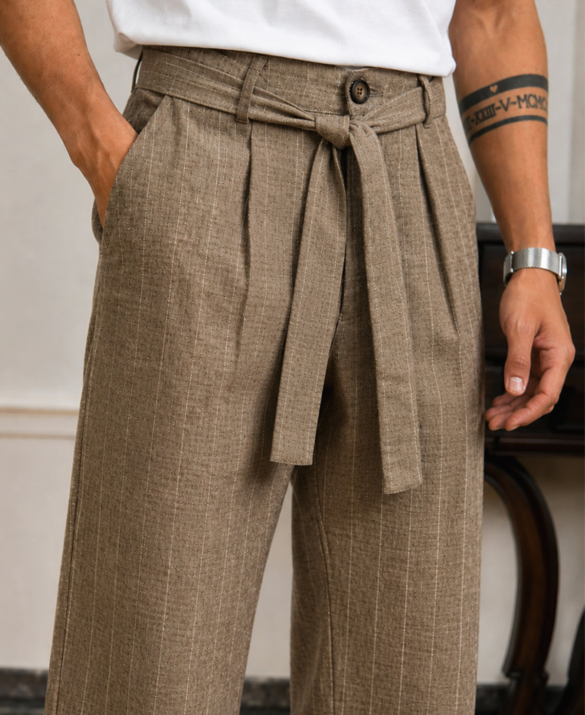 Brown Melange Striped Trouser