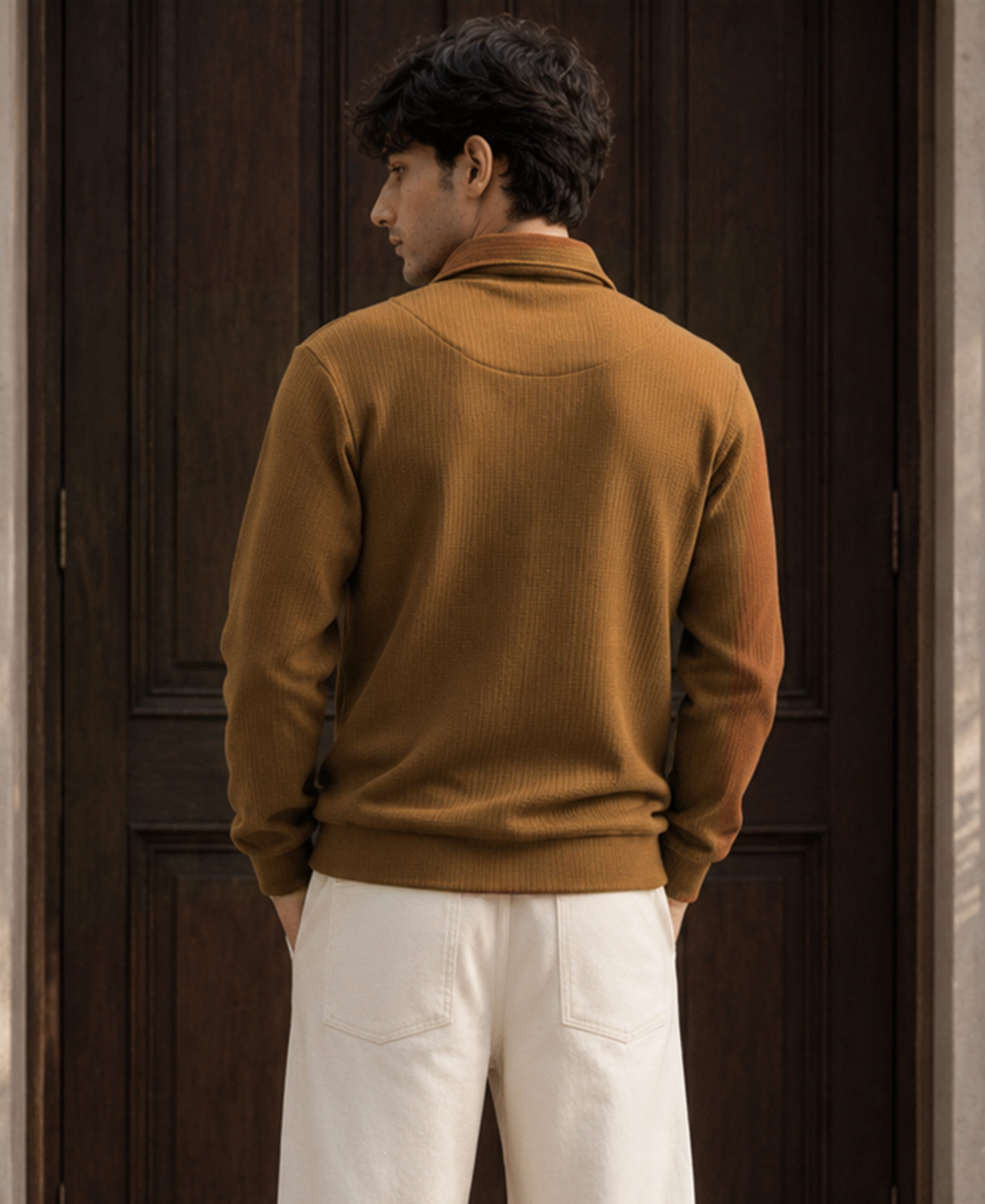 D Tan Contrast Collar Polo T-Shirt