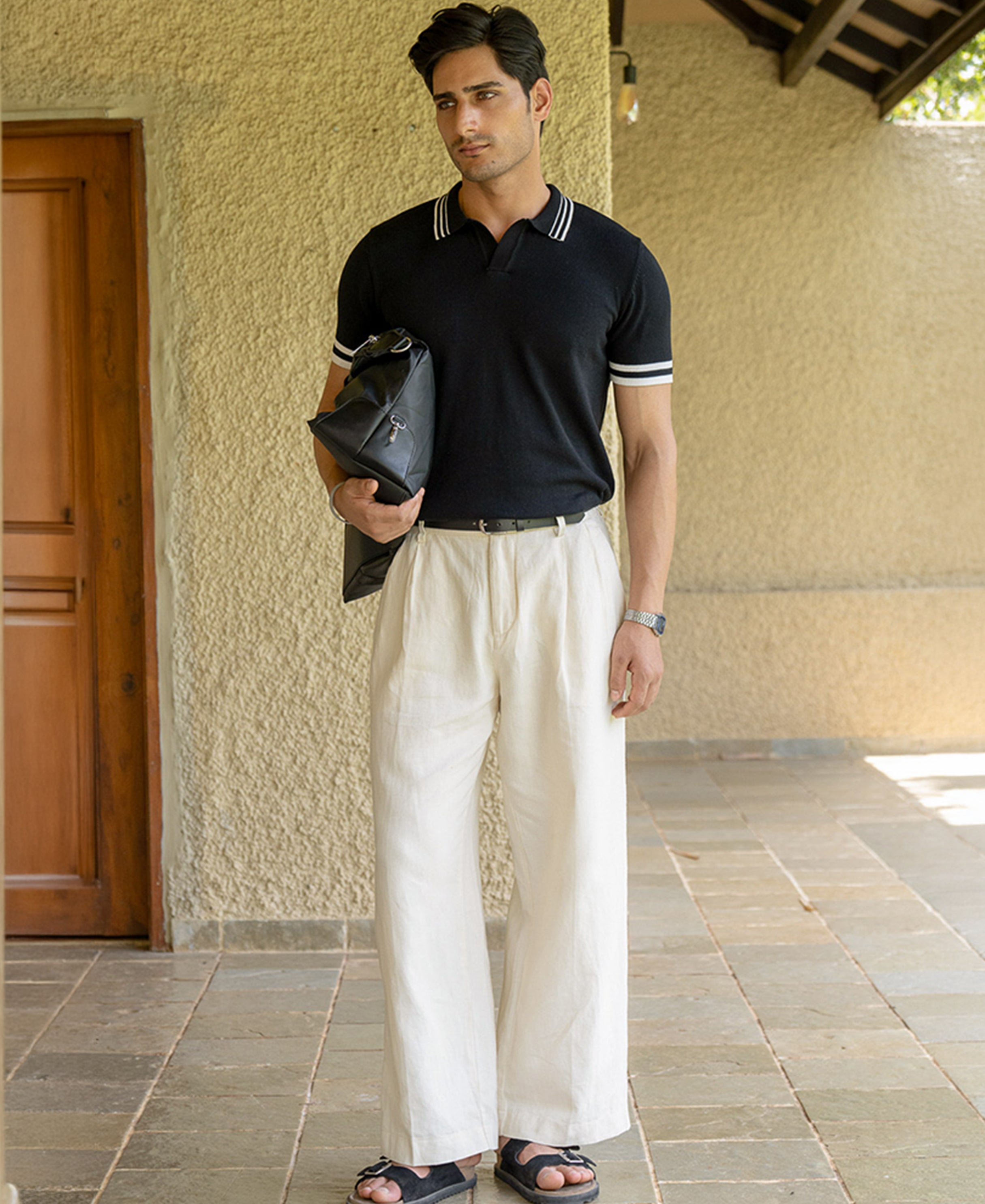 Black Knitted Polo T-Shirt 100% Cotton