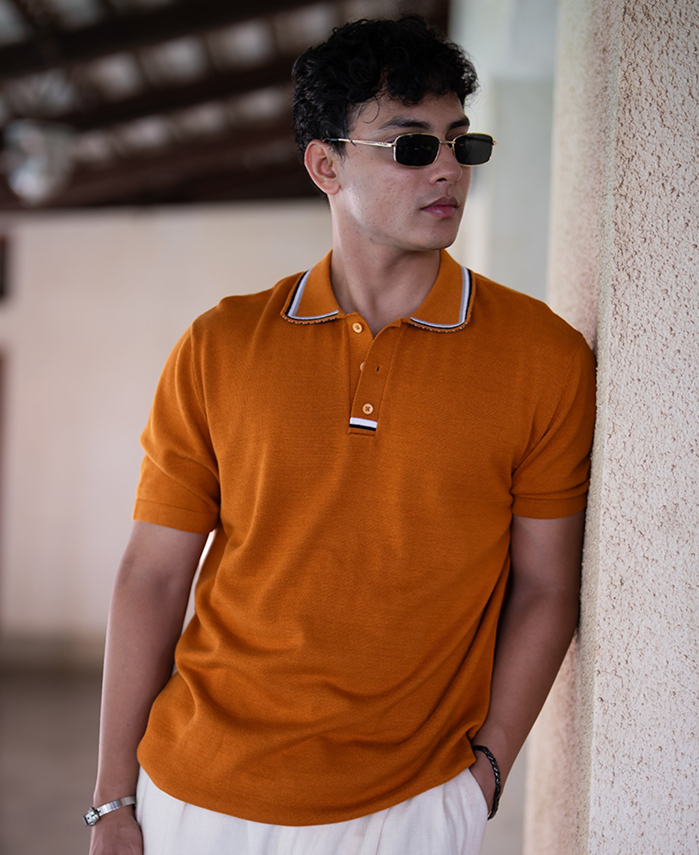 Ochre Yellow Knit T-Shirt 100% Cotton