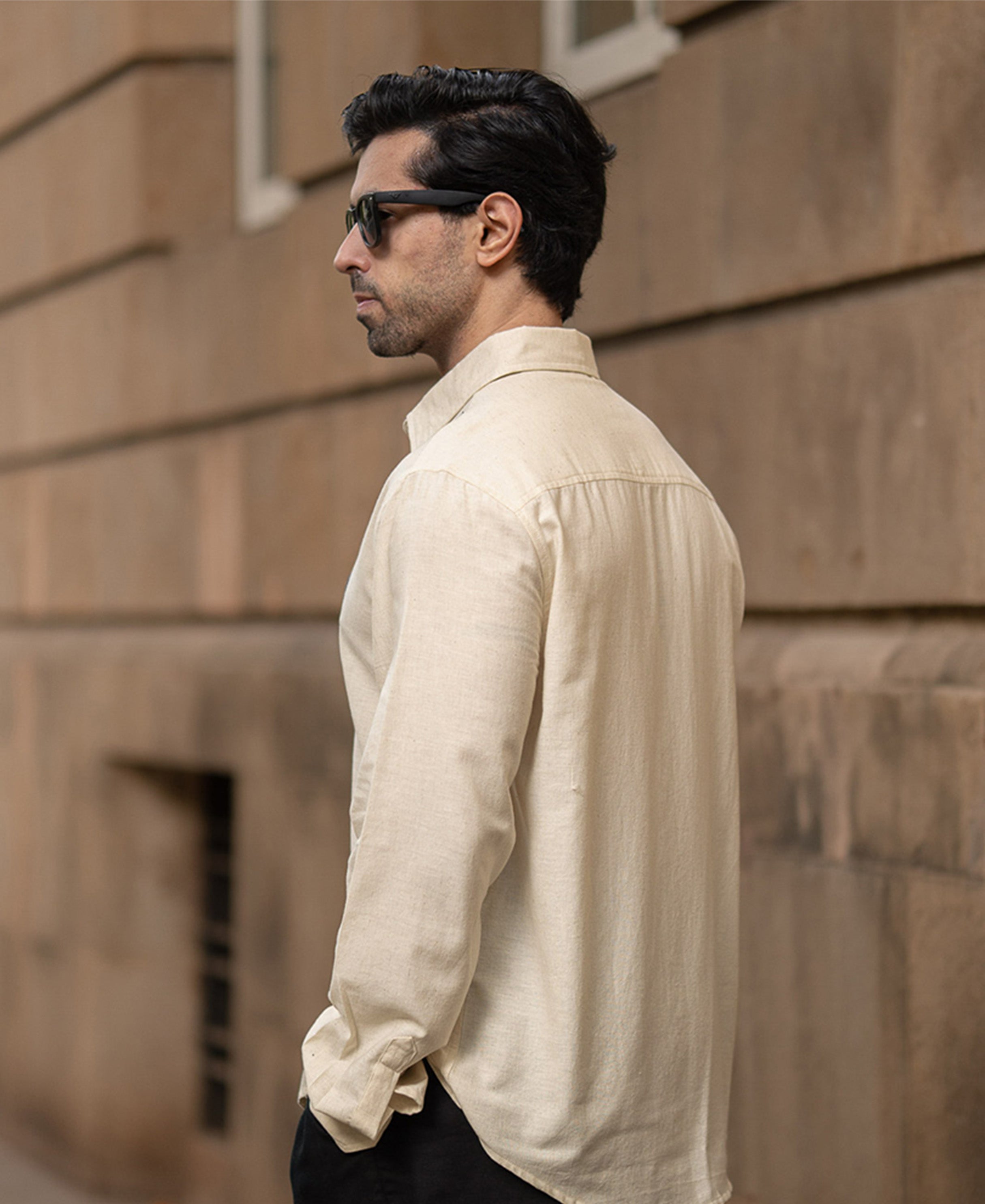 Natural Embroidered Linen Blend Shirt