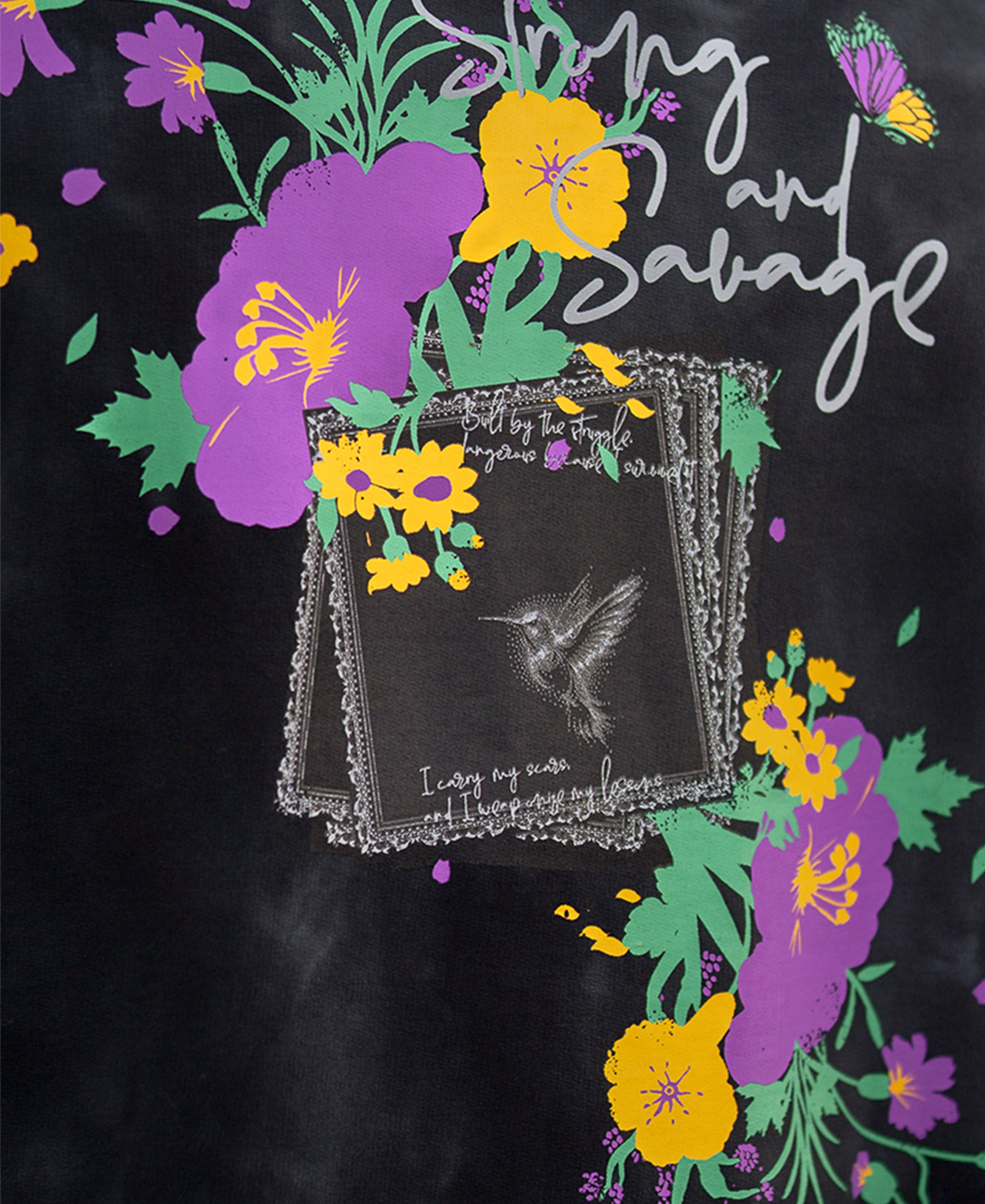 Black Washed Floral Print T-Shirt 100% Cotton