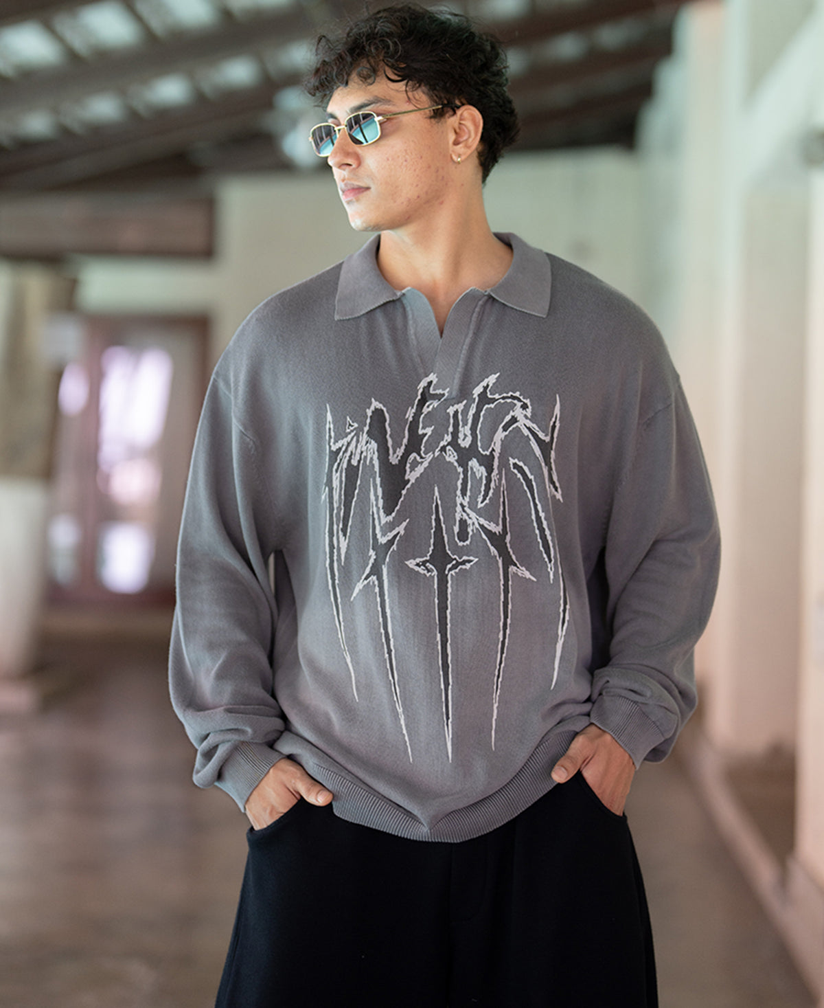 Grey Printed Knit T-Shirt 100% Cotton