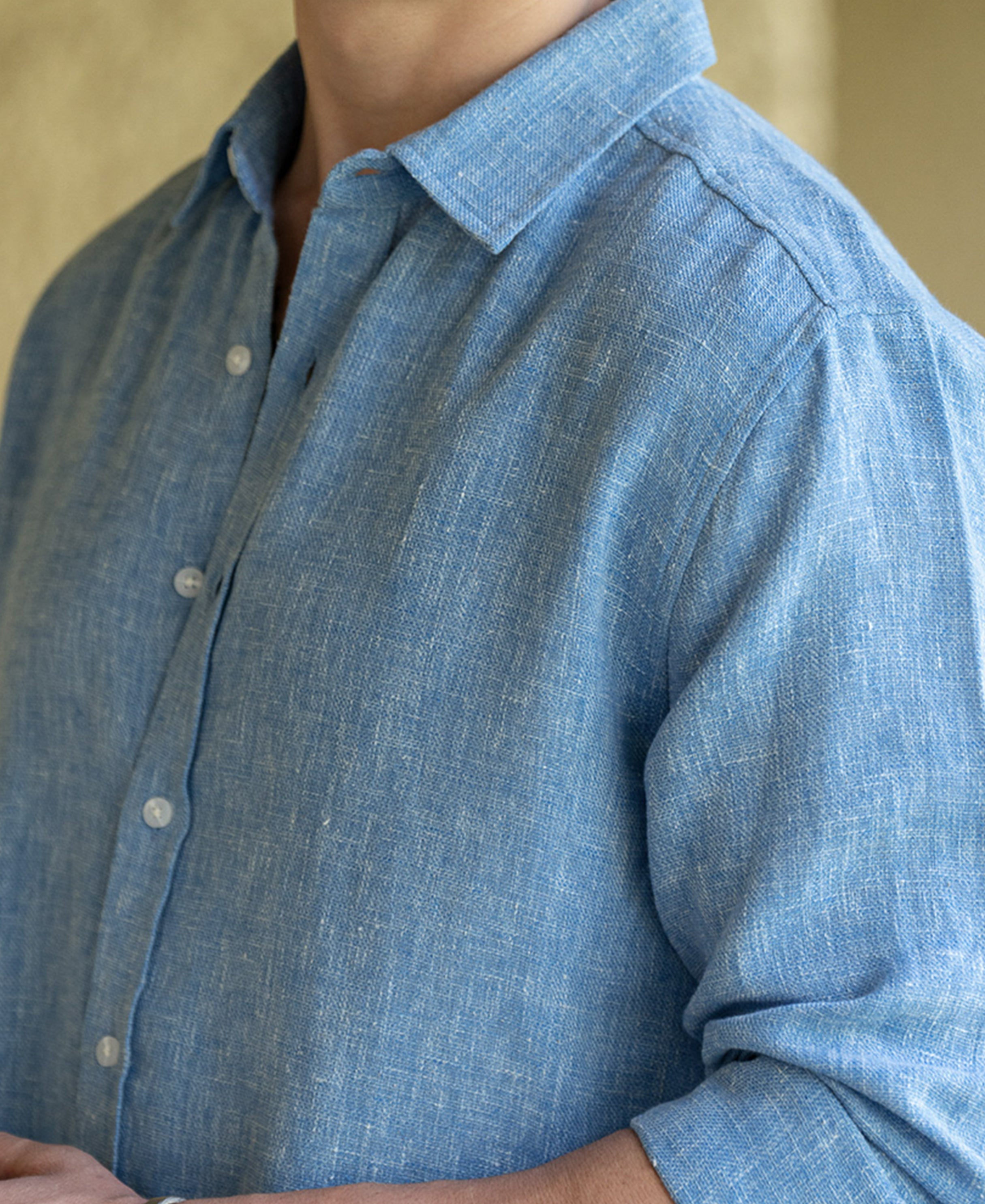 Blue Linen Blend Structured Shirt