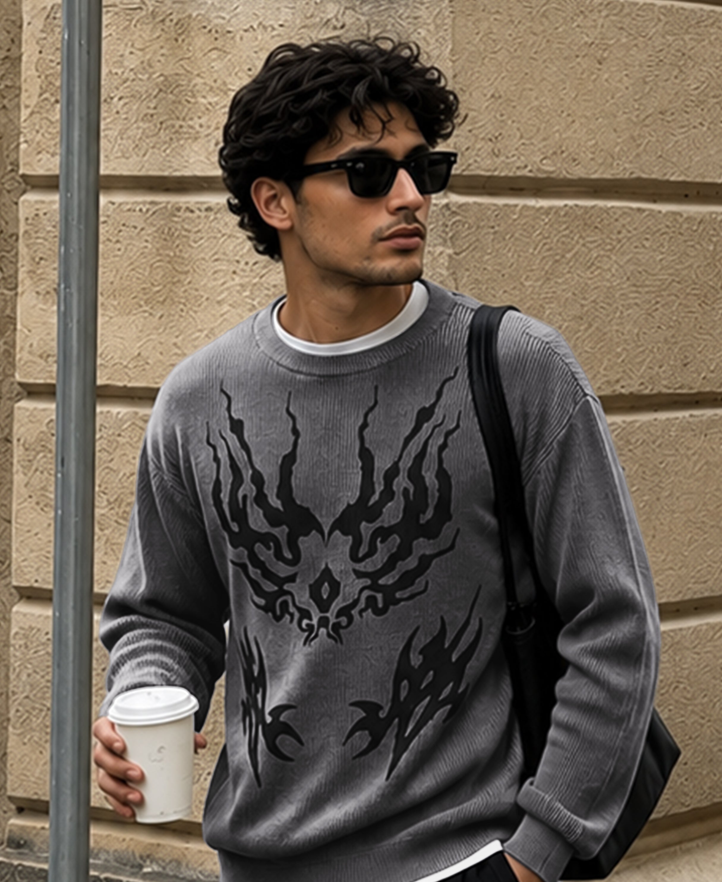 Grey Sigil Print Knit T-Shirt 100% Cotton