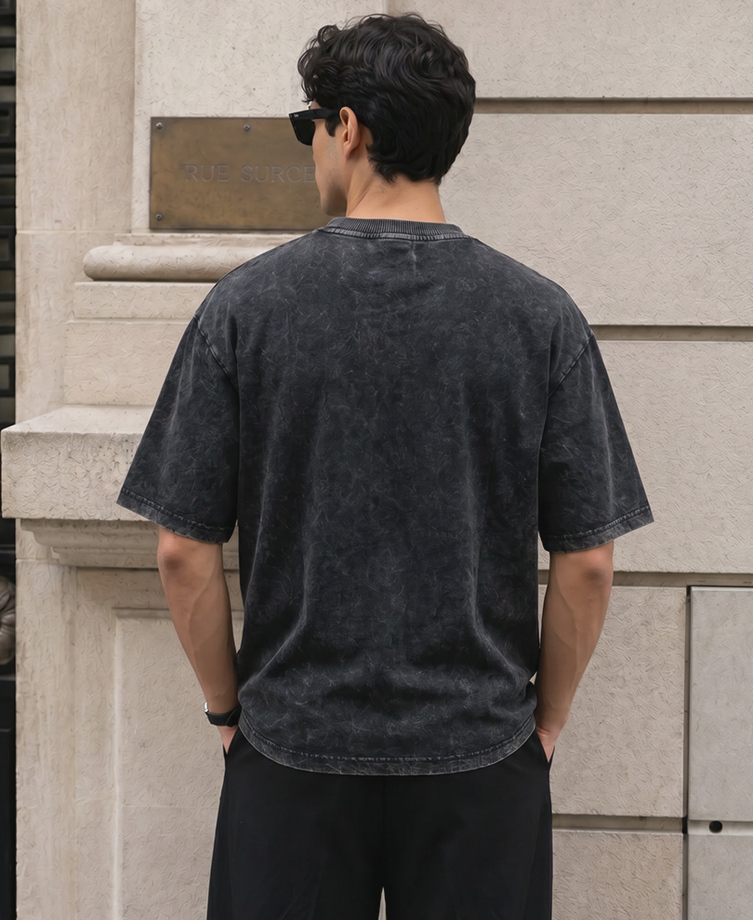 Grey Washed Panelled T-Shirt 100% Cotton
