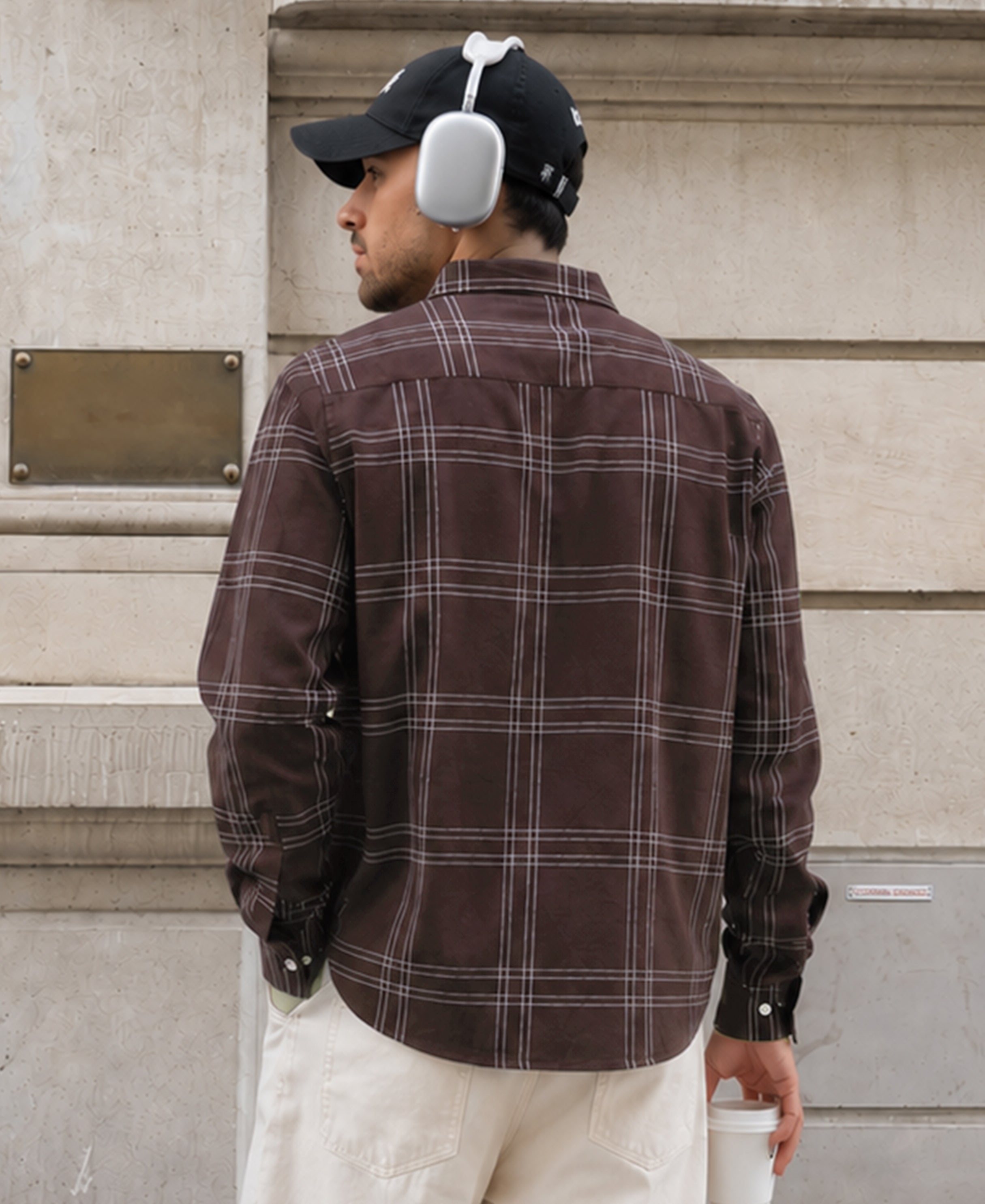 Brown Linen Blend Checks Shirt 100% Cotton
