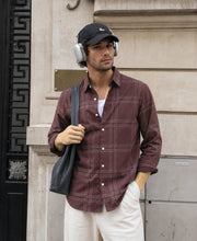 Brown Linen Blend Checks Shirt 100% Cotton