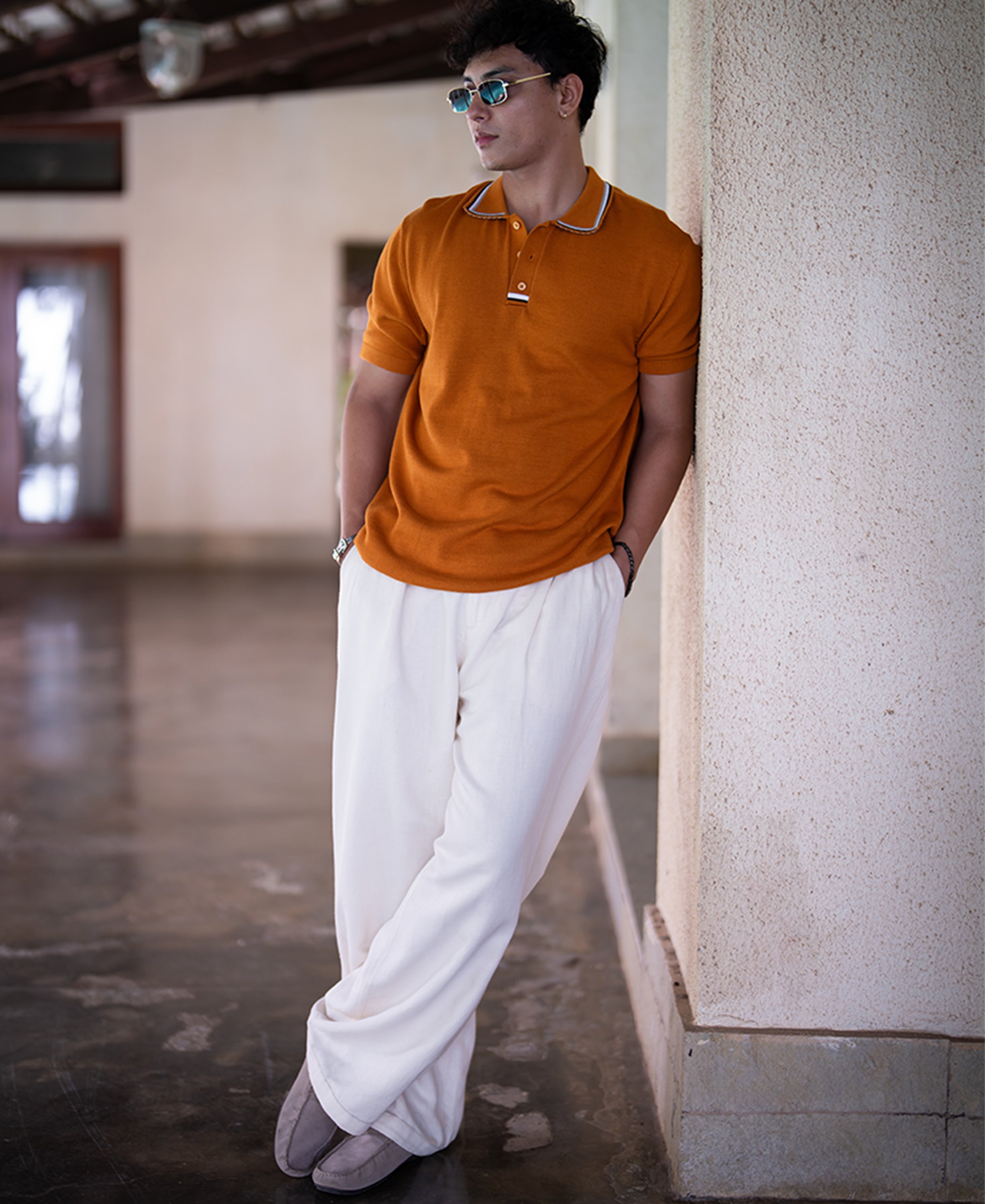 Ochre Yellow Knit T-Shirt 100% Cotton