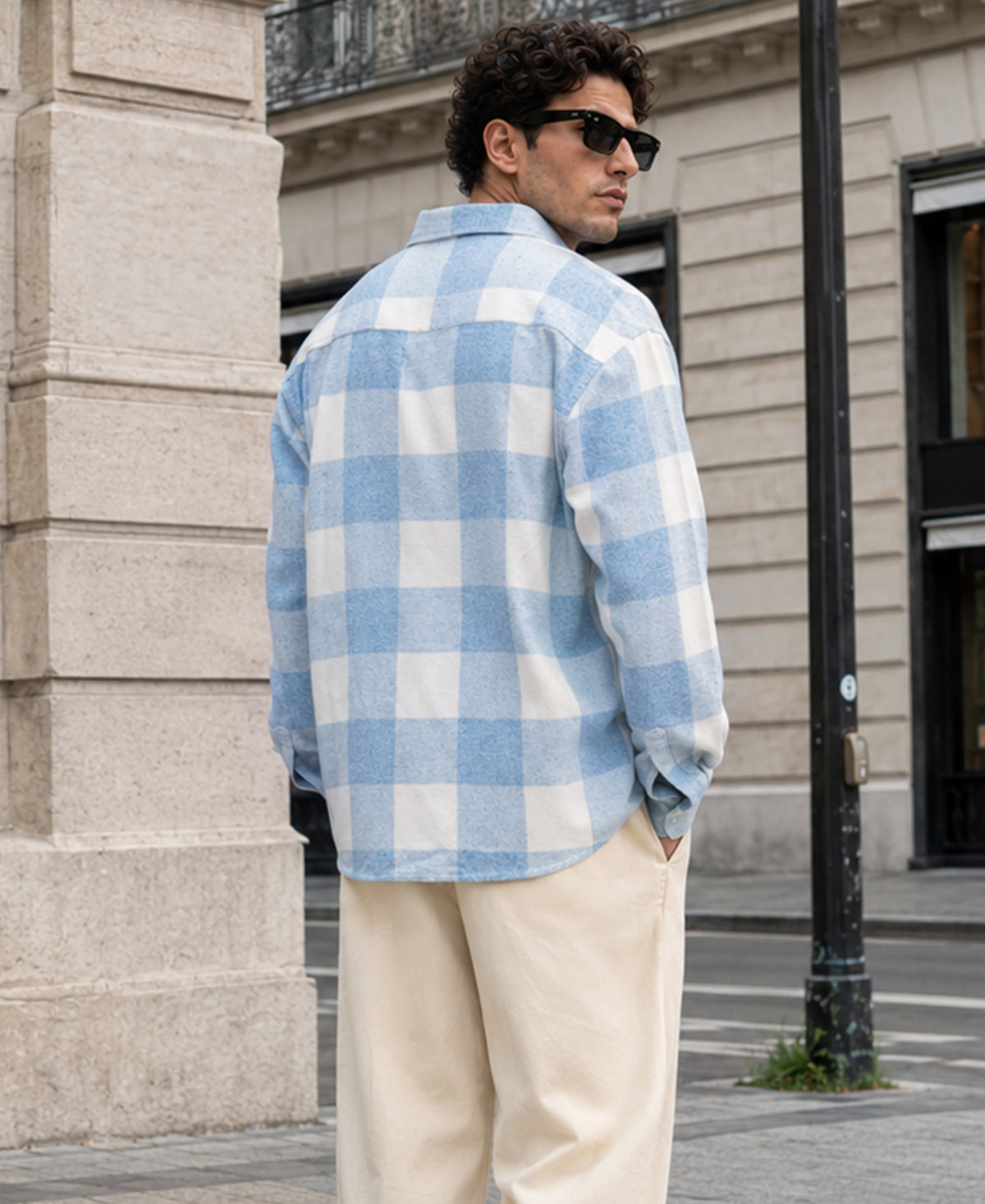 Blue Printed Checks Shirt