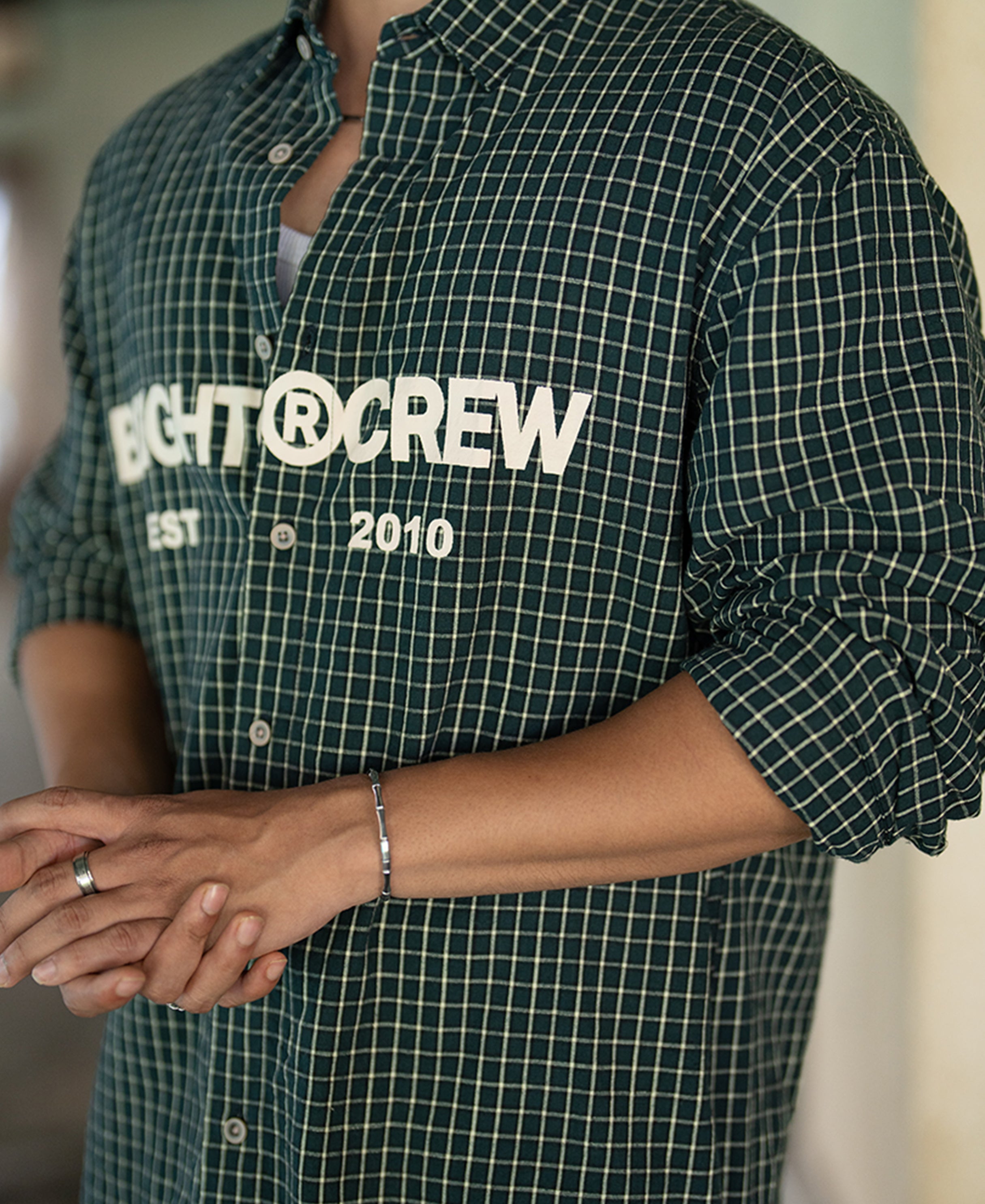 Pine Green Printed Checks Shirt 100% Cotton
