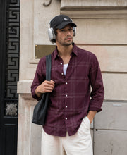 Brown Linen Blend Checks Shirt 100% Cotton